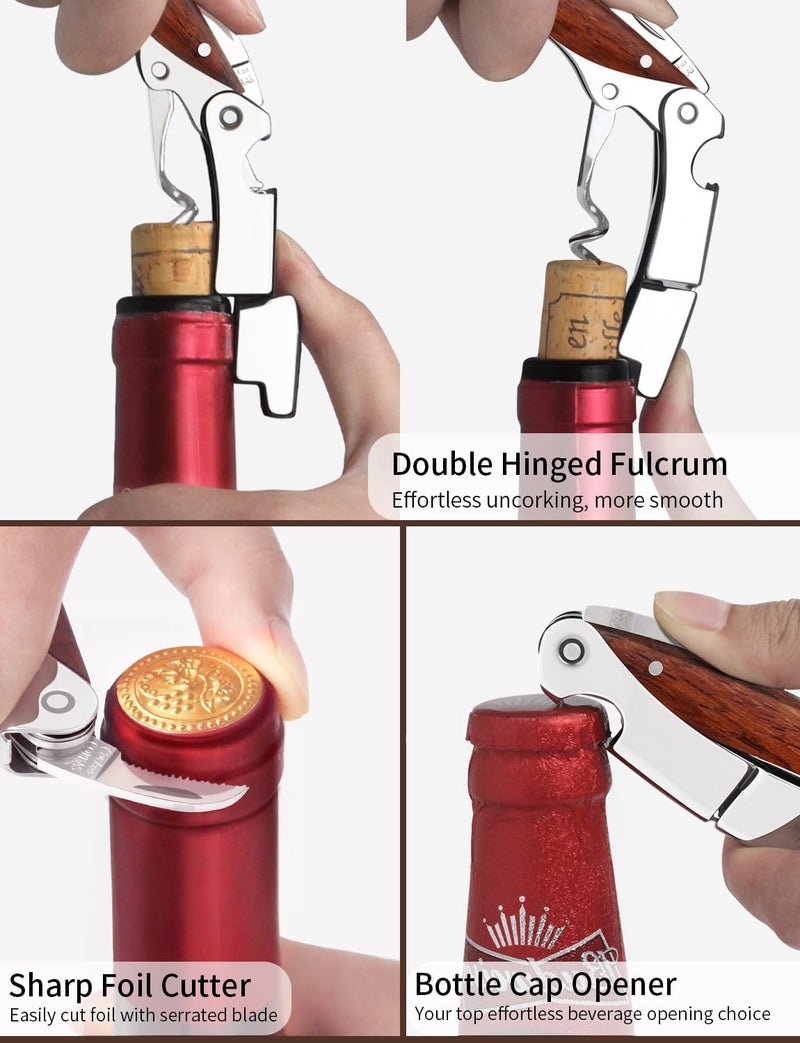 CORKAS Wine Key - Prestige Waiter Corkscrew with Rosewood Handle, Handcrafted Wine Opener Manual with Double Hinged, Foil Cutter and Bottle Opener, Ideal Gifts for Sommelier, Bartenders, Servers - Image 2